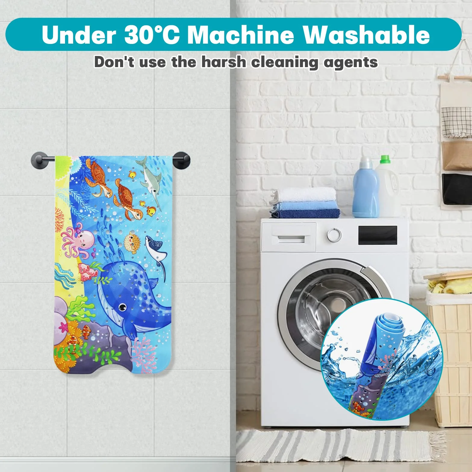 LUZOON Badewannenmatte Kinder, Antirutschmatte 100x40cm Duschmatte Badewanneneinlage Badematte rutschfest Badewanne (Ozean)