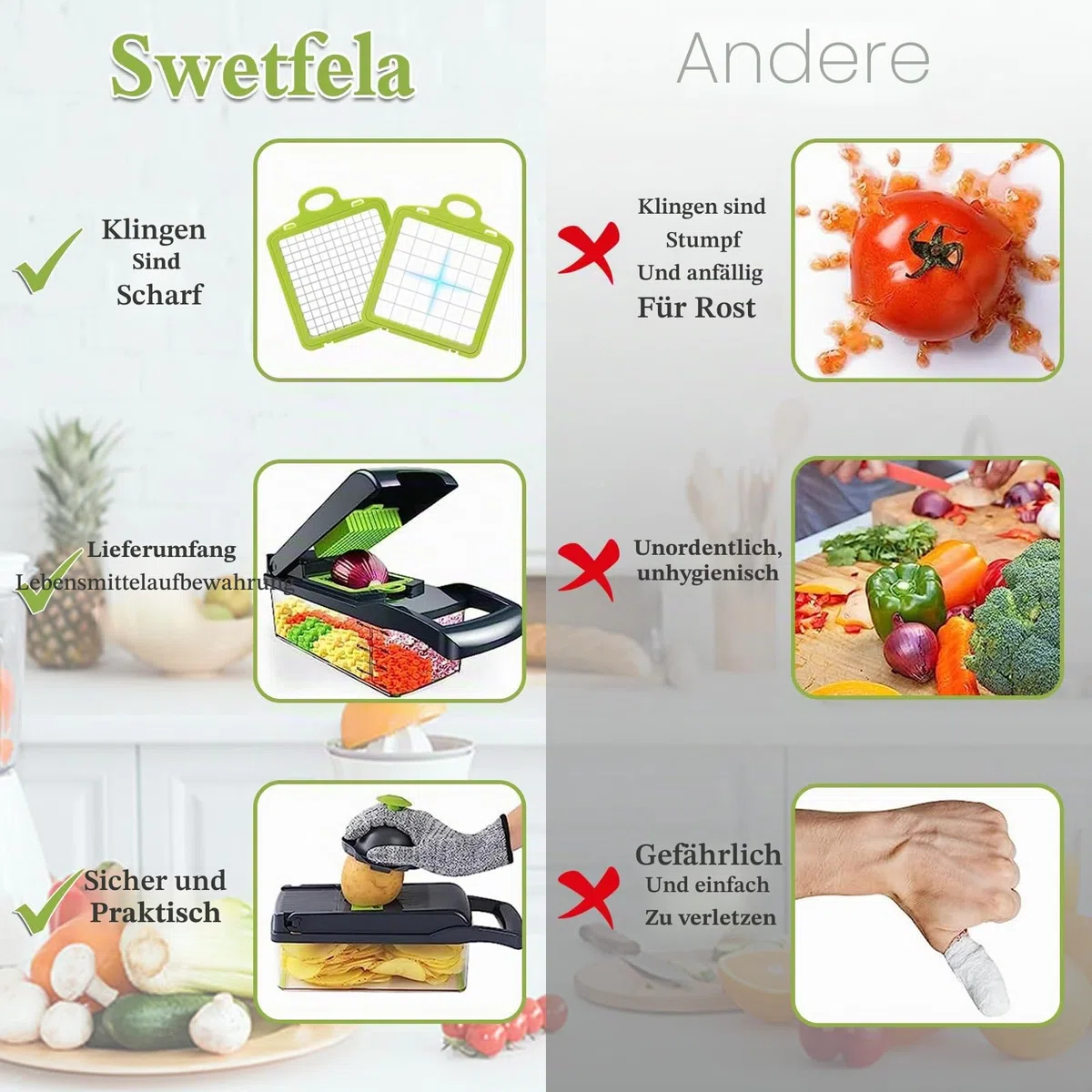 18-in-1 Gemüseschneider & Gemüsehobel, Multifunktionaler Vegetable Chopper mit 7 Klingen, Zwiebel Zerkleinerer Gemüsezerkleinerer Set mit Handschuh, Reinigungsbürste und Schäler
