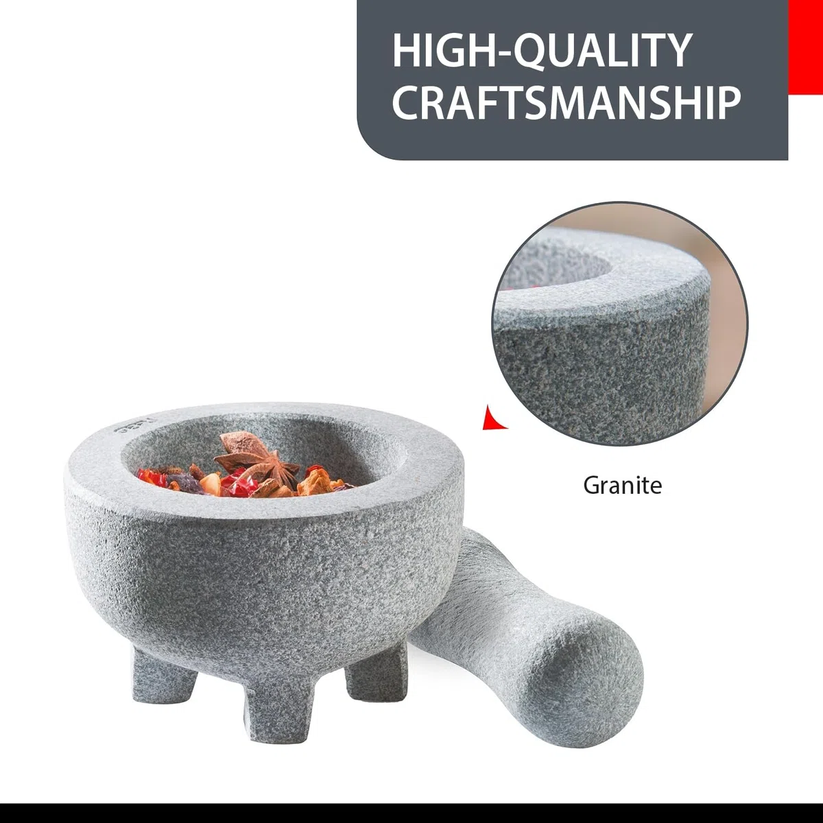 GEFU Granitmörser CRUNCHY Ø 10 cm – Kompakter Natursteinmörser mit Stößel für Gewürze, Kräuter & Pasten