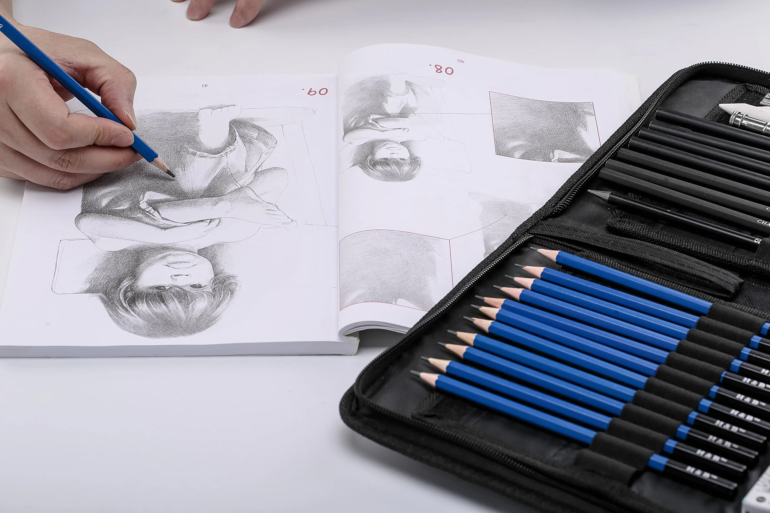 H & B Professionelle Zeichensets Skizzierstifte Zeichnung Bleistifte Werkzeug Geeignet für Künstler Student Lehrer Anfänger(inkl. Skizzenbuch 33Stück) Profi Art Set mit und Kit Bag