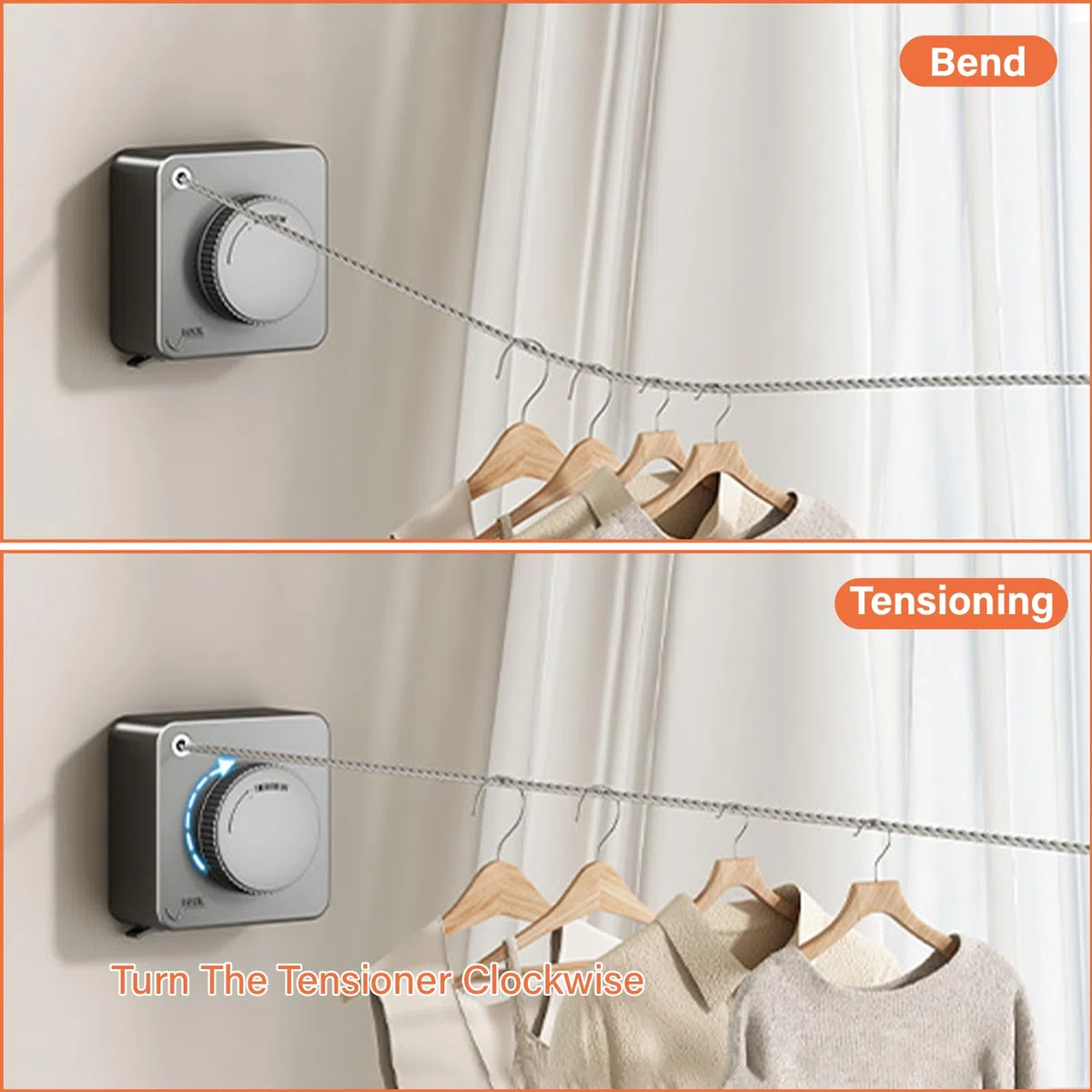 GAESHOW Wäscheleine Einziehbare, Ausziehbar für Wand Kein Durchhängen, 4,8 m langem Stahlkabel für Badezimmer, Waschküche, Balkon, Garten (Grau)