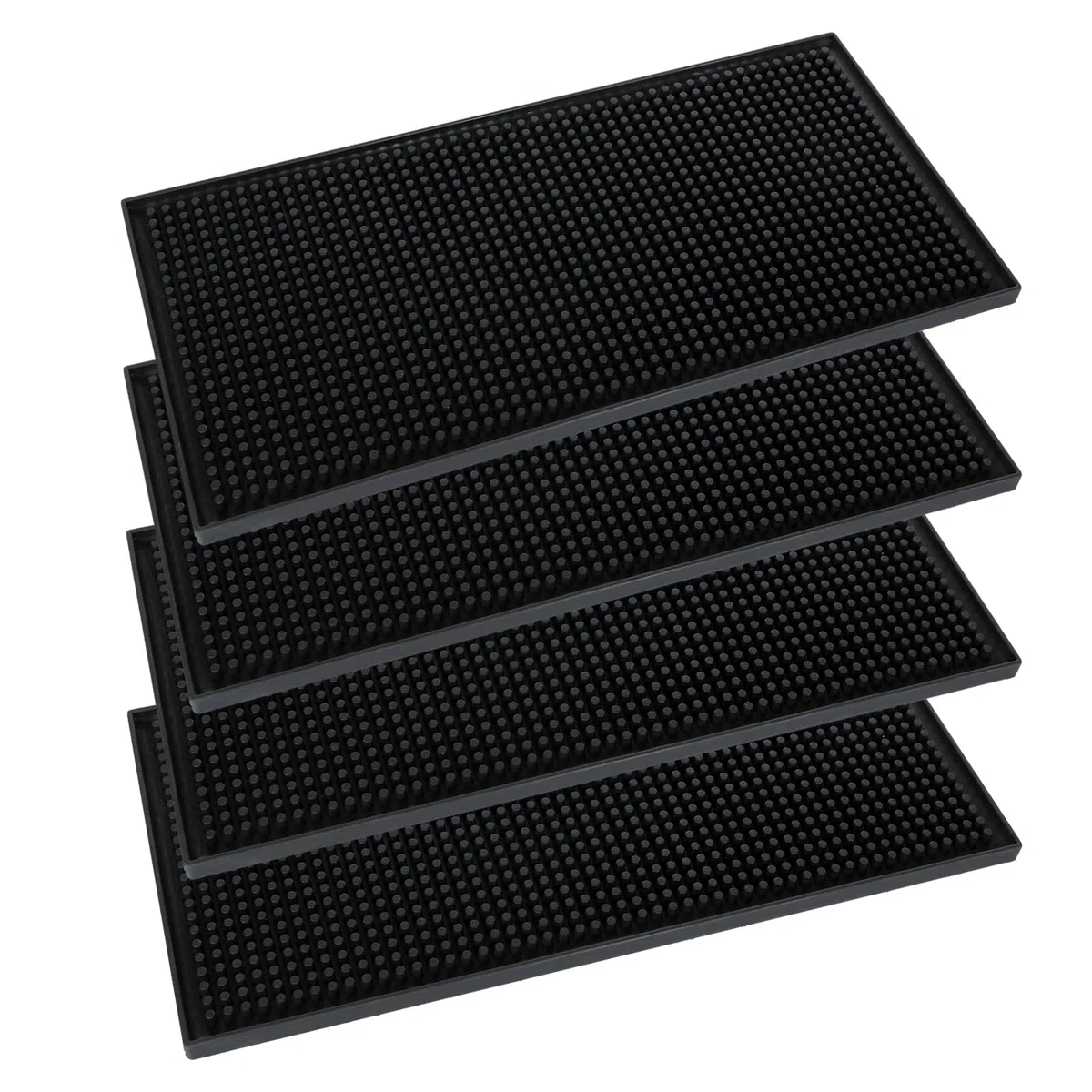 4 Stück 15 x 30cm Bar Matte, Schwarz Gummi Abtropfmatte, Bar Service Matte Barmatte rutschfest für Bar, Club, Küche, Restaurant