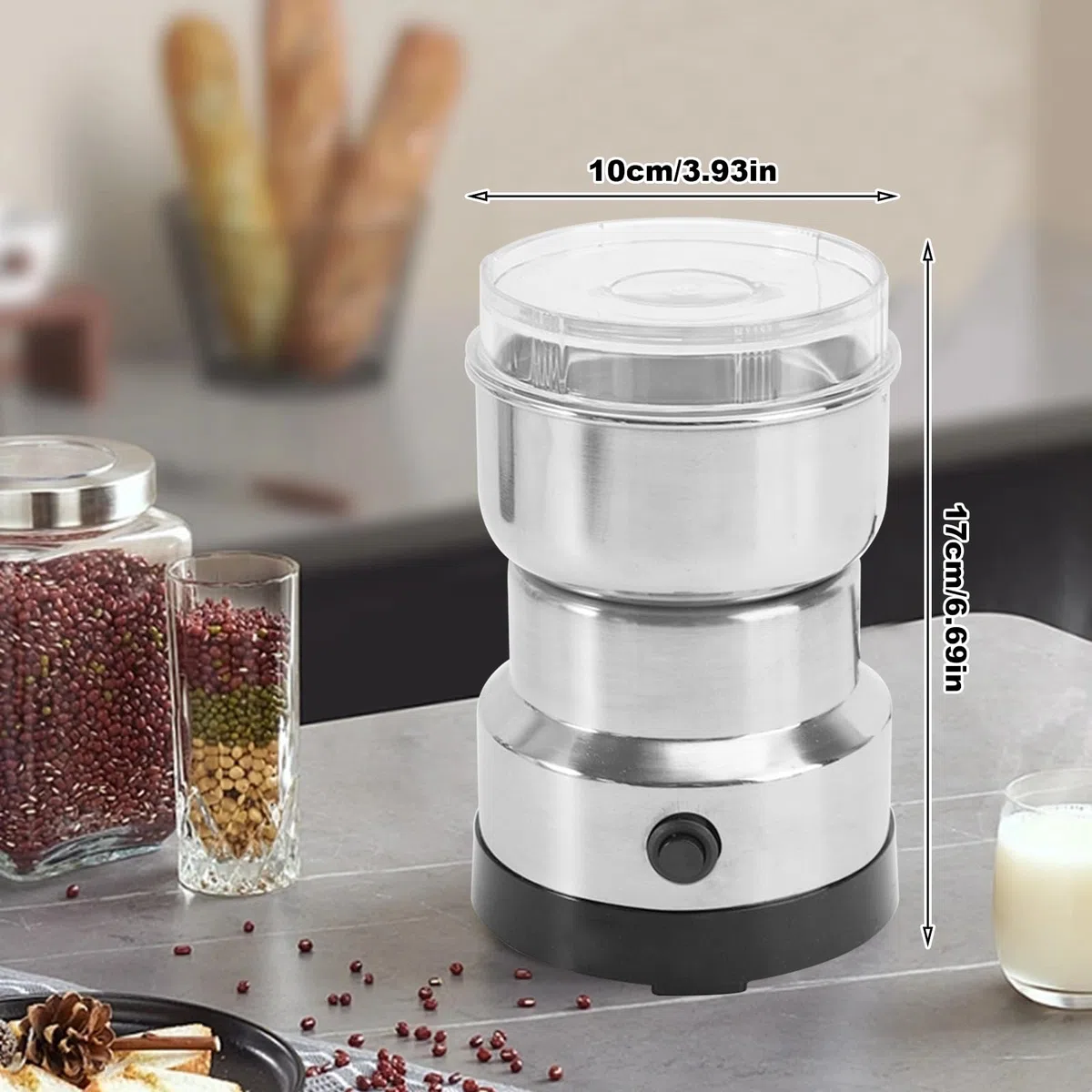 Elektrische Gewürz und Kaffee Mühle, Kaffeemühle Elektrisch, Getreide Mühle mit Edelstahlmesser, Transparenter Deckel, Elektrische Kaffeemühle aus Edelstahl für Kaffeebohnen, Nüsse, Korn, Gewürze