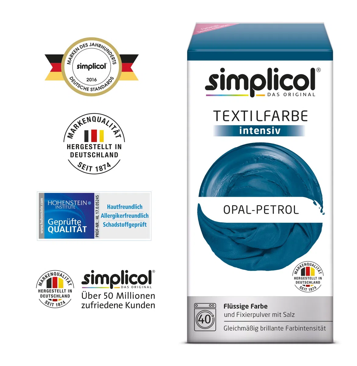 Simplicol Intensive Textilfarbe Express Maschine (Flüssigfarbe + Fixiersalz), Petrolblau, 2 Stück