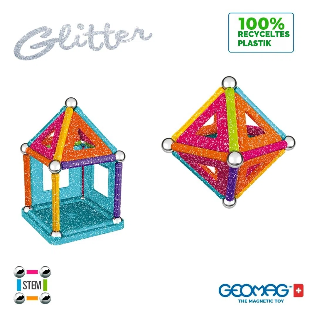 Geomag Glitter Recycled 35 StückMagnetisches Spielzeug für Kinder, Geschenk für Jungen und Mädchen im Alter von 5 6 7 8 9 10 11 12 13 Jahren, magnetische Konstruktionen, Kinderspielzeug