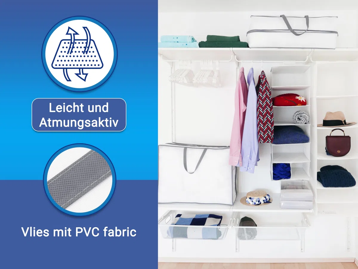 ZOLLNER 2er Set Aufbewahrungstasche in ca. 65x25x50 cm - weiß grau - aus Vlies mit PVC Beschichtung - mit praktischem Reißverschluss - zwei Tragegriffe - Kapazität bis 81,25l