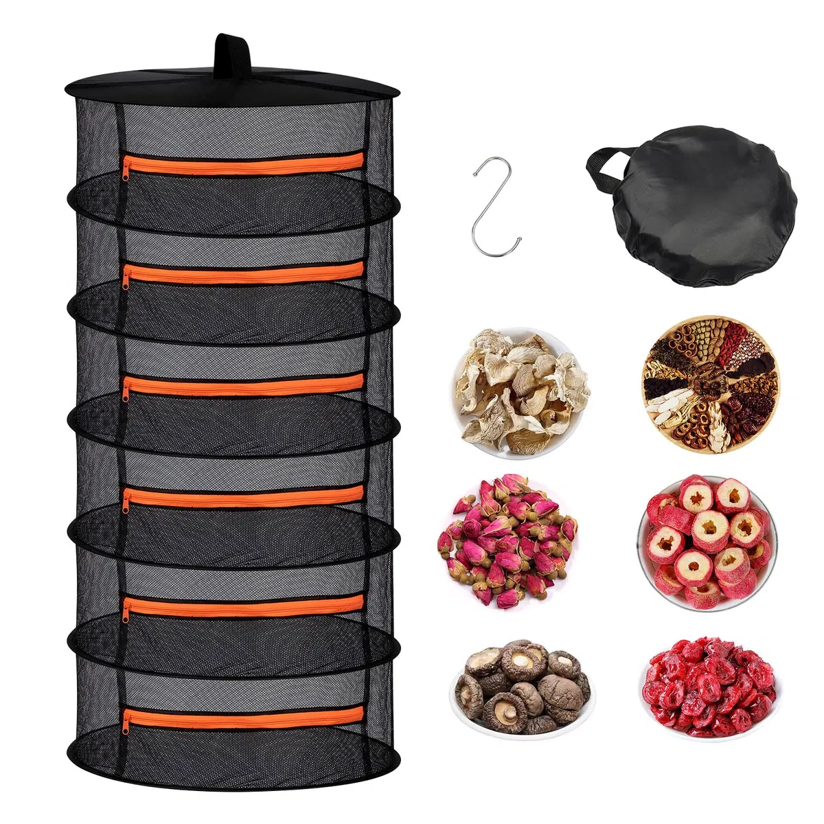 Trockennetz Kräuter Kräutertrockner Hängend mit Haken Trocknen Netz Kräuternetz zum Trocknen Mesh Trockennetz für Pflanze, Kräuter, Gewürze, Gemüse, Fleisch (Orange 6-Lagiges)