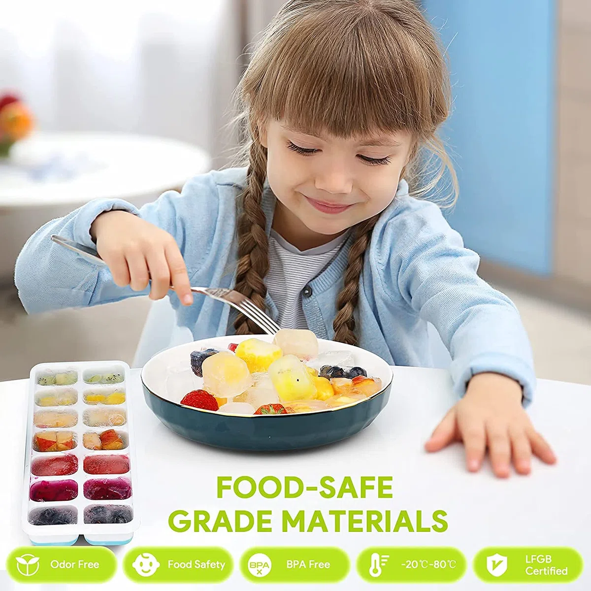 Airabc 4er Pack Eiswürfelform Silikon Mit Deckelm, Platzsparend und stapelbar Ice Tray Ice Cube, LFGB Zertifiziert und BPA Frei Quadratische Eiswürfelschalen einfach Herauszunehmen