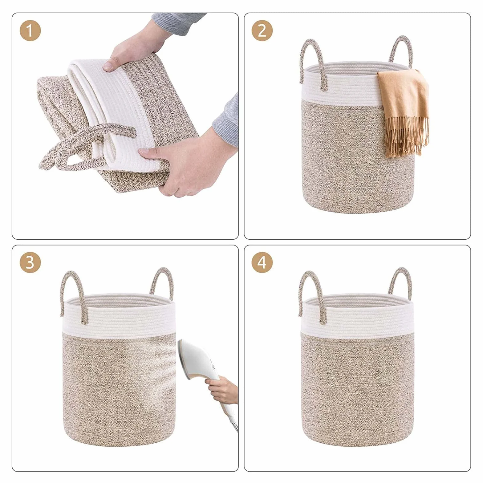 Wäschekorb mit Henkel Faltbar Geflochten Groß Wäschesammler Wäschesortierer Wäschebox Wäschetonne Spielzeug Aufbewahrung Aufbewahrungskorb laundry baskets Wäschetruhe mit Griff Handarbeit,46x38cm