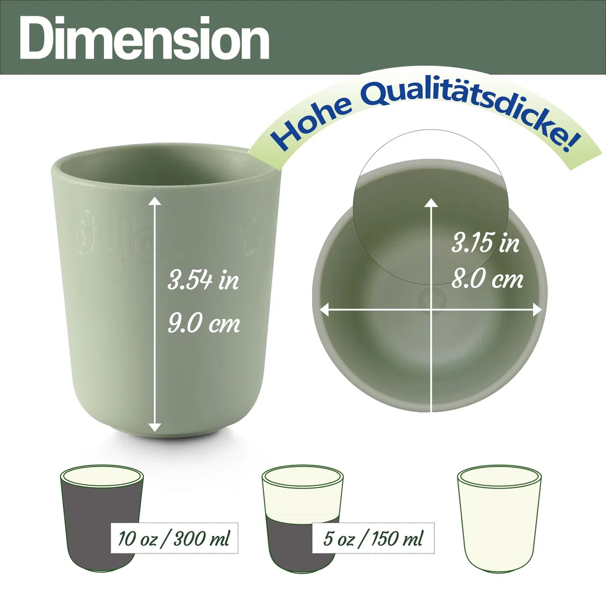BIO ZUCKERROHR Kleinkindbecher 300 ml, 5 Stück - LFGB & USDA Zertifizierter Kinderbecher - BPA Frei - Spülmaschinenfest, Wiederverwendbar, Unzerbrechlich – Graublau