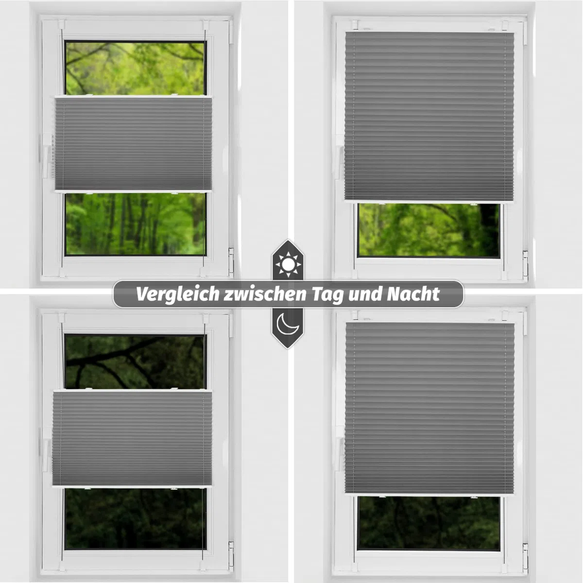 bobodeco Plissee ohne Bohren Verdunkelung Klemmfix, Grau 50x200 cm(BxH) Verdunklungsplissee Thermo Plissees 100% Verdunkelnd & lichtundurchlässig Plisseerollo für Fenster & Tür