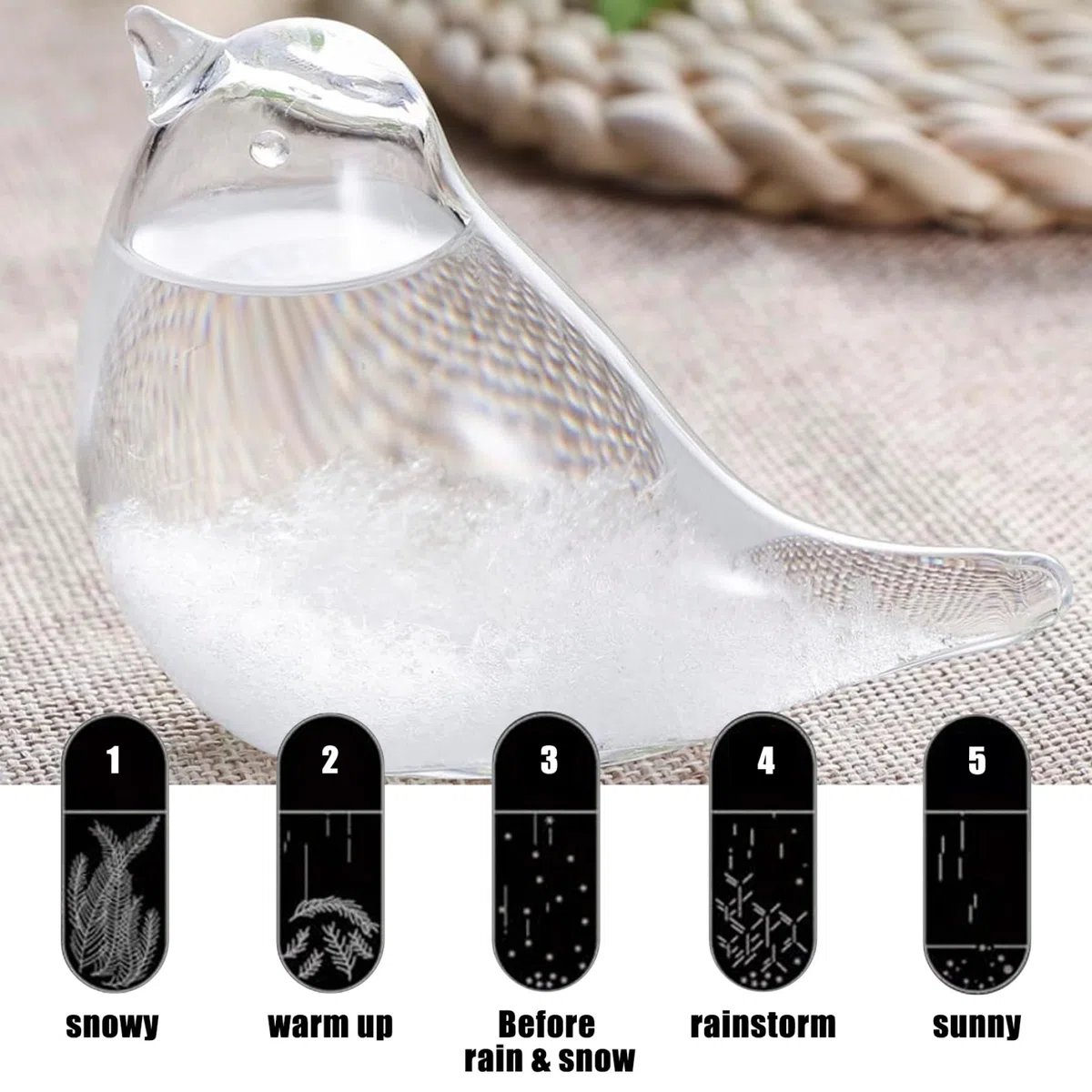 Sturmglas Wettervorhersage Kristall Wettervorhersage Flasche Wettervorhersager Sturmglas Sturmbarometer Wetterglas Tischplatte Vogel Dekor Barometer Glas Mini Handwerk Windspiele Windspiele