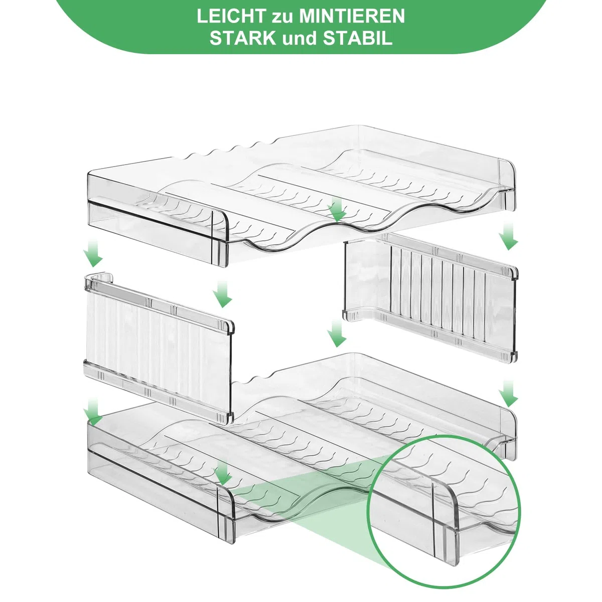 Stapelbarer Flaschenhalter für Kühlschrank, Schrank, Vorratskammer - Wasserflaschenhalter für Küchenschränke Arbeitsplatte Kühlschrank, 4er-Pack, jedes Regal fasst 3 Behälter