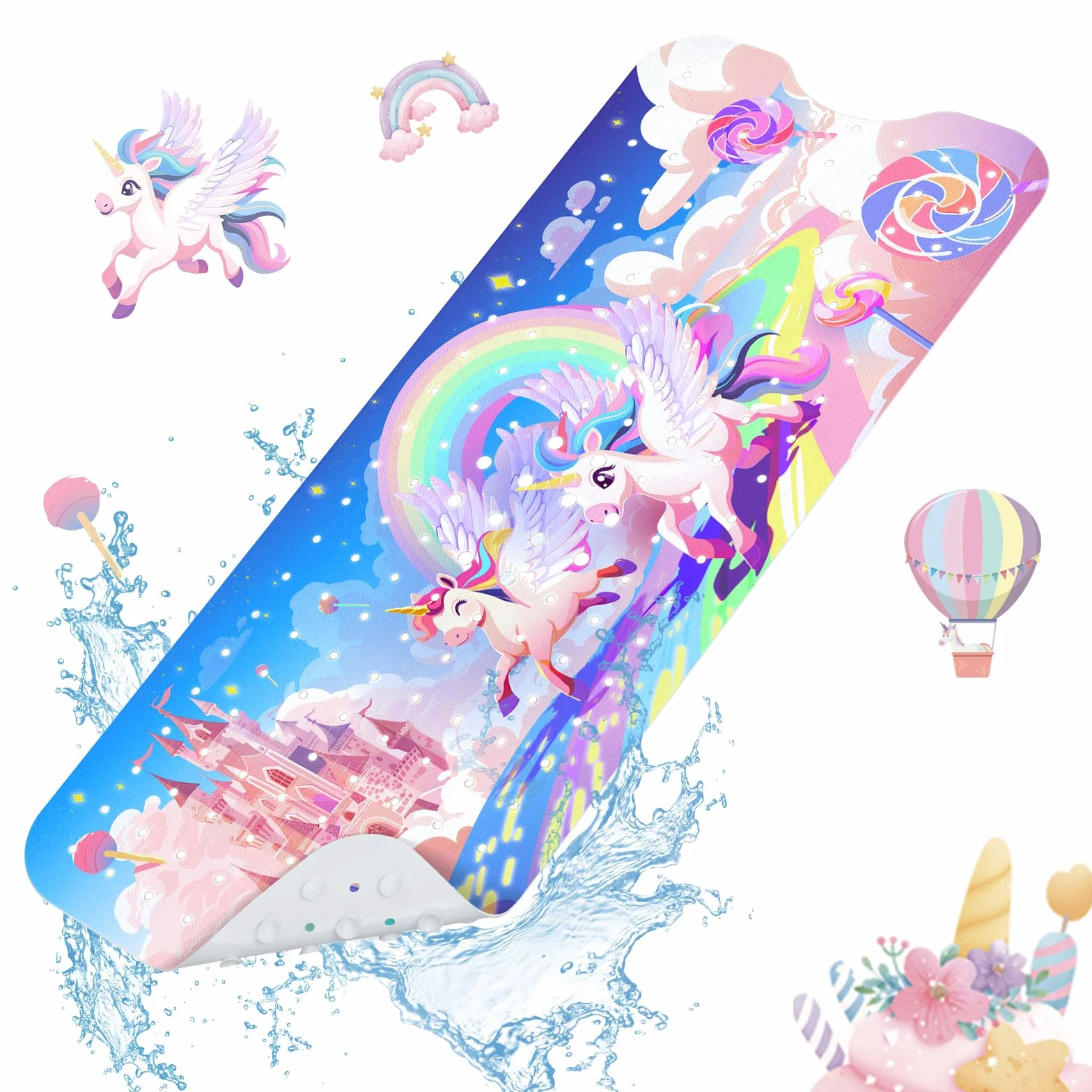 SHUCHING Badewannenmatte Kinder rutschfest Mädchen, 100 X 40 cm Badematte rutschfest Kinder, Antirutschmatte Badewanne Baby 100% BPA Frei, Maschinenwaschbar, Einhorn
