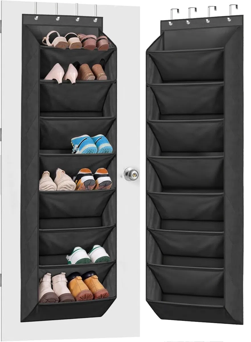 MISSLO Schuh-Organizer über der Tür Schmal hängende Schuhaufbewahrung mit 8 tiefen Taschen Passt 20-Paar Schuh Regal, Kleiderschrank Schuhhalter für Türorganizer, Schwarz