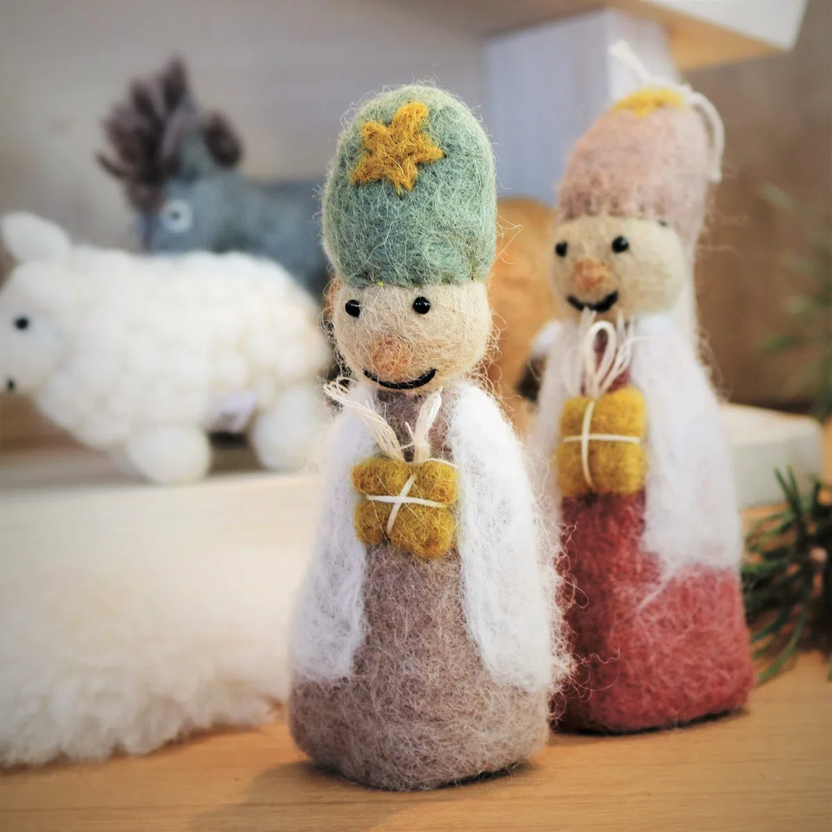Én Gry & Sif Heilige DREI Könige, Krippenfiguren aus Filz, Hand-Made, fair-Trade, Kinderzimmerdeko, besondere Weihnachtskrippe, 10 cm groß