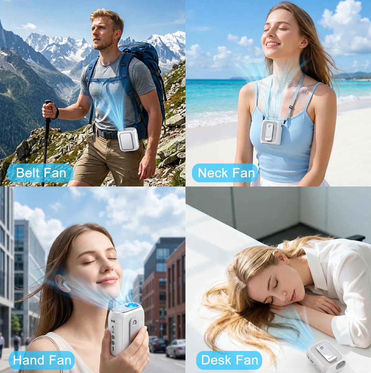 Tragbarer Clip Ventilator mit Eiskühlplatte, Nackenventilator Shirt Gürtel Ventilator Hals für Unterwegs 20000 U/M Turbo Klimaanlage Mobil Kalte Luft, 5000mAh Akku für Outdoor Reisen Strand Büro