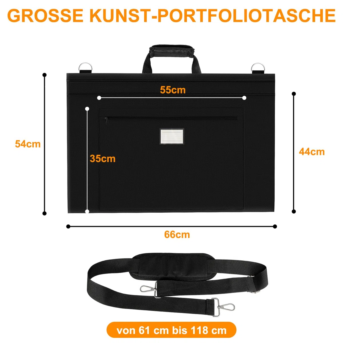 54 x 66cm-Aufbewahrungstasche für Zeichenbrett mit Griff,Transporttasche für Zeichenplatte, Schwarze Kunsttasche für Künstlerbedarf, Bücher und Ordner, mit Schultergurt- Schwarz
