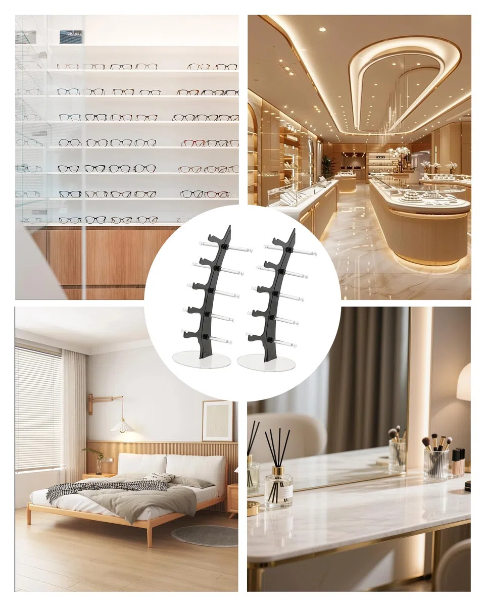 2 Stück Brillenhalter Brillenständer für 5 Brillen Rack: Brillenständer für Mehrere Brillen aus Acryl zur Aufbewahrung und Präsentation im Brillengeschäft oder Zuhause für Verkäufer und Nutzer