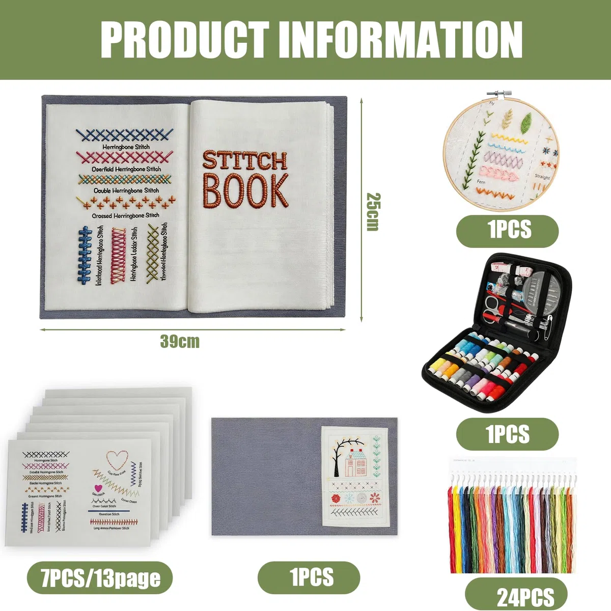 MinXin Embroidery Stitch Book, DIY Embroidery Kit, Stickbuch zum Selber Sticken, mit Schritt-Anleitungen für 143 Stiche, Gestalte Dein Eigenes Buch, Sticken für Anfänger, Erwachsene