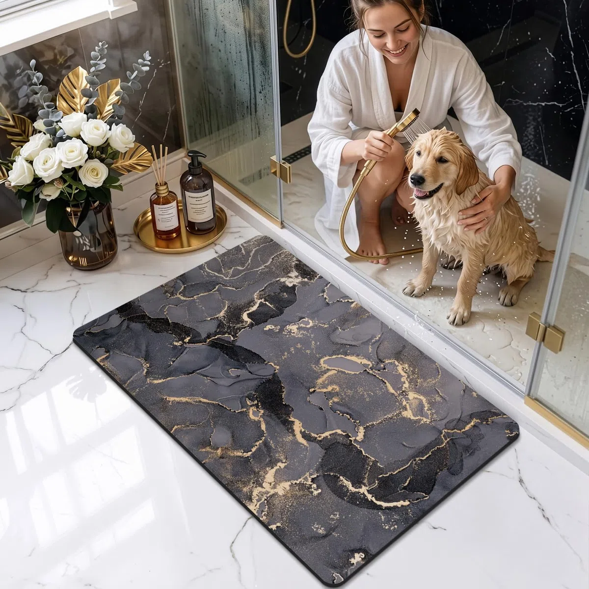 DEXI Badematte rutschfest 40 x 60 cm, Super Absorbierende Badezimmerteppich, schnelltrocknende Badvorleger, Waschbar Duschvorleger für Dusche, Badewannen und Badezimmer, Dunkelgrau