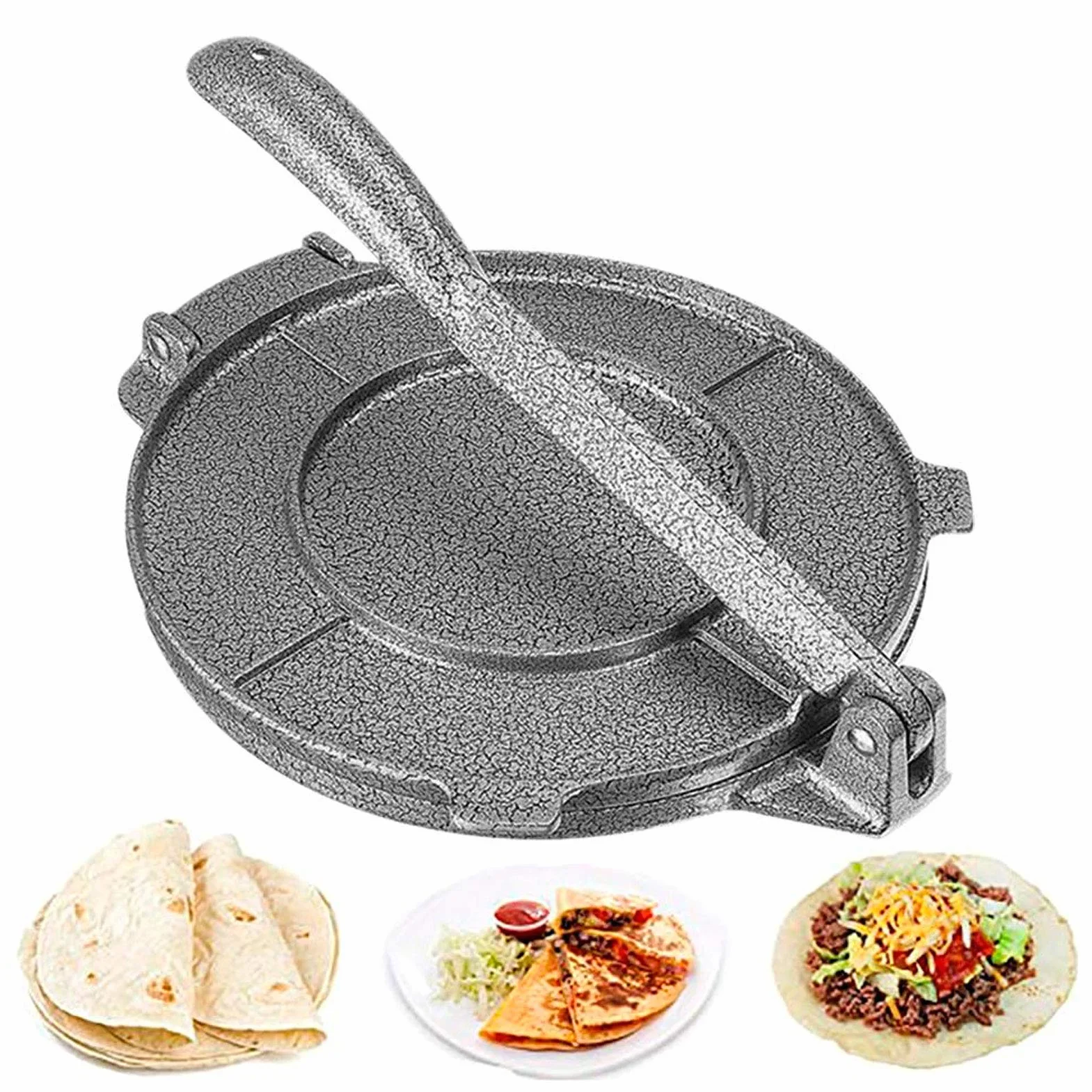 Tortilla Presse 6.5in aus Gusseisen, Taco Presse Roti Maker, Tortilla-Presse, Robuste Gusseisen-Tortilladora-Presse, Vorgewürzte Tortilla Maker für hausgemachte Tortillas, Grau