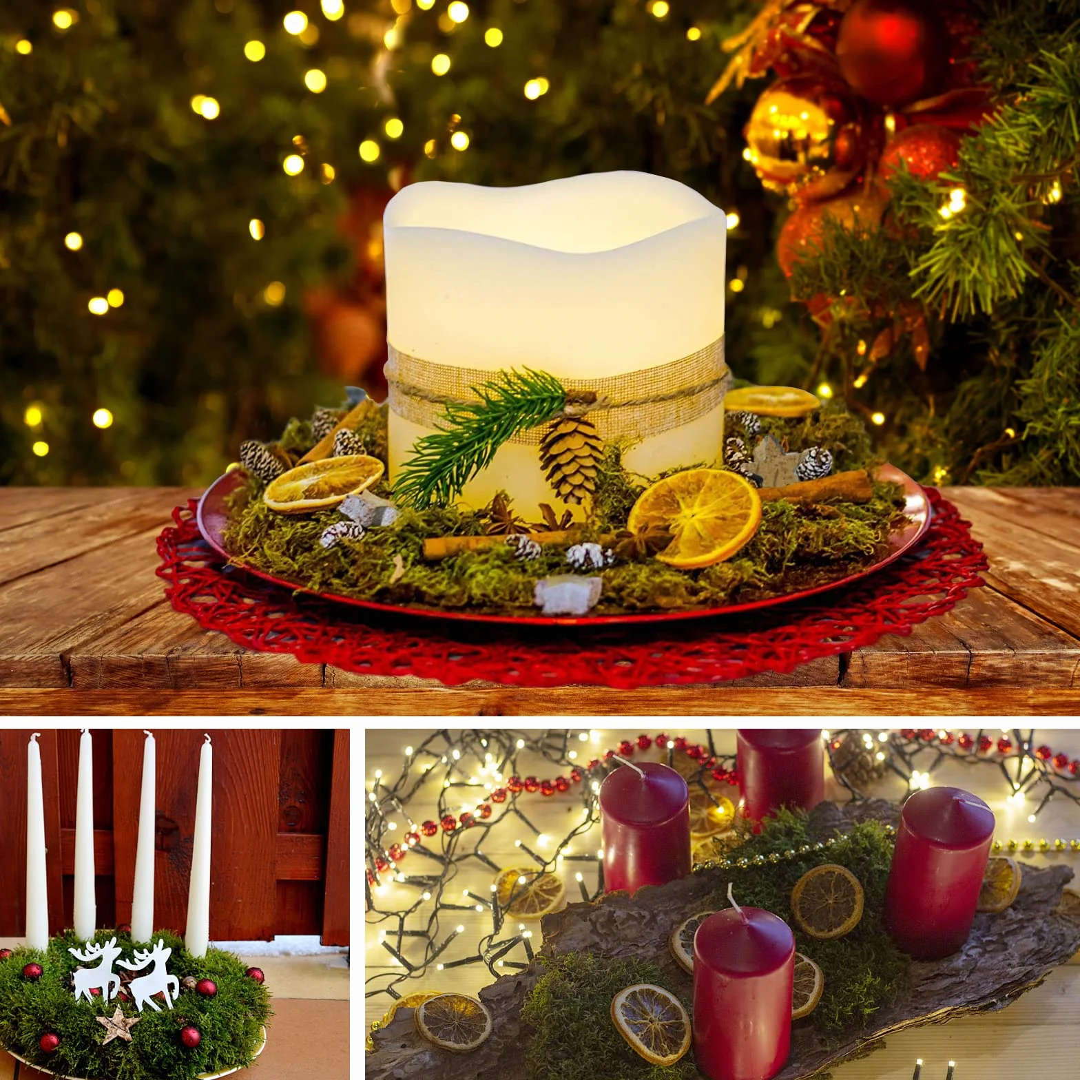 Apragaz 52 StüCk Weihnachtsdeko Adventskranz Deko Set, Natur Dekoration Mit Stern aus Birkenrinde Orangenscheibe, Zeder, Anis, Zimt, Eichel, DunkelgrüNes Moos Deko Weihnachten