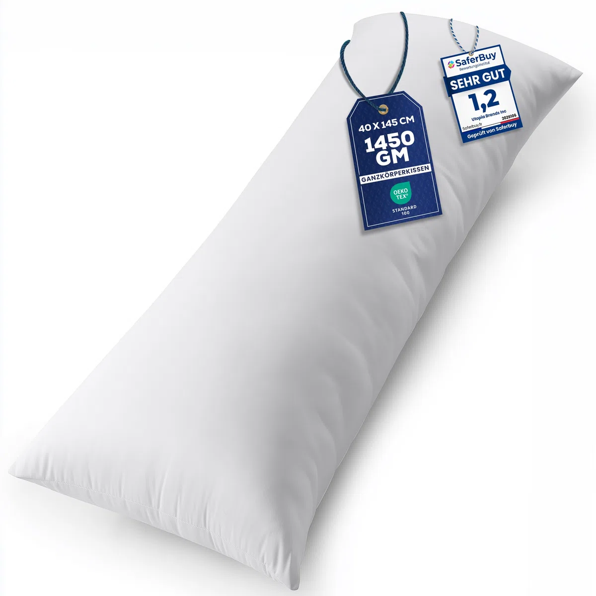 Utopia Bedding Nackenkissen, 40x145 cm Ganzkörperkissen, weiche Hohlfaserfüllung, langes Schwangerschaftskissen zur Unterstützung der Mutterschaft und für Seitenschläfer (Weiß)
