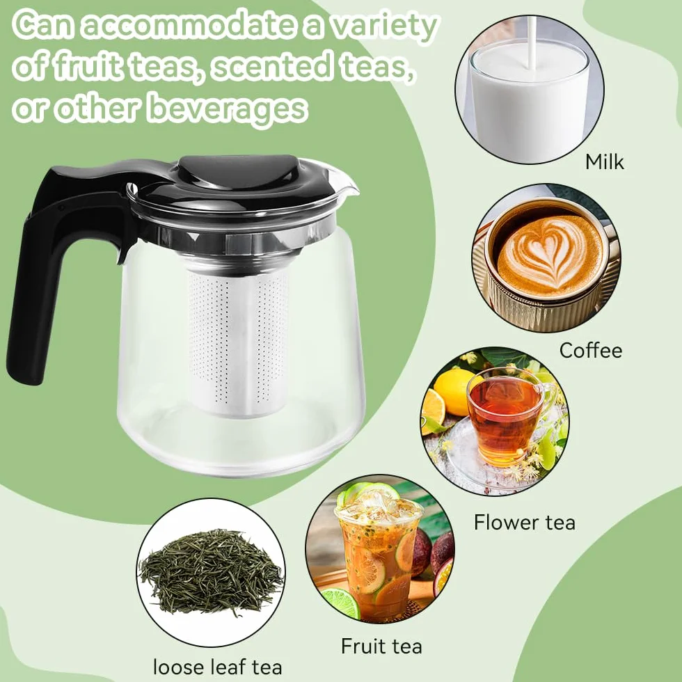 Teekanne Glas 1,5 Liter Glaskanne Hitzebeständig mit Edelstahl Siebeinsatz Glasteekanne Teebereiter mit Deckel Kaffeekanne Wasserkanne Teapot Tea Maker für Grüntee Schwarztee Kräutertee