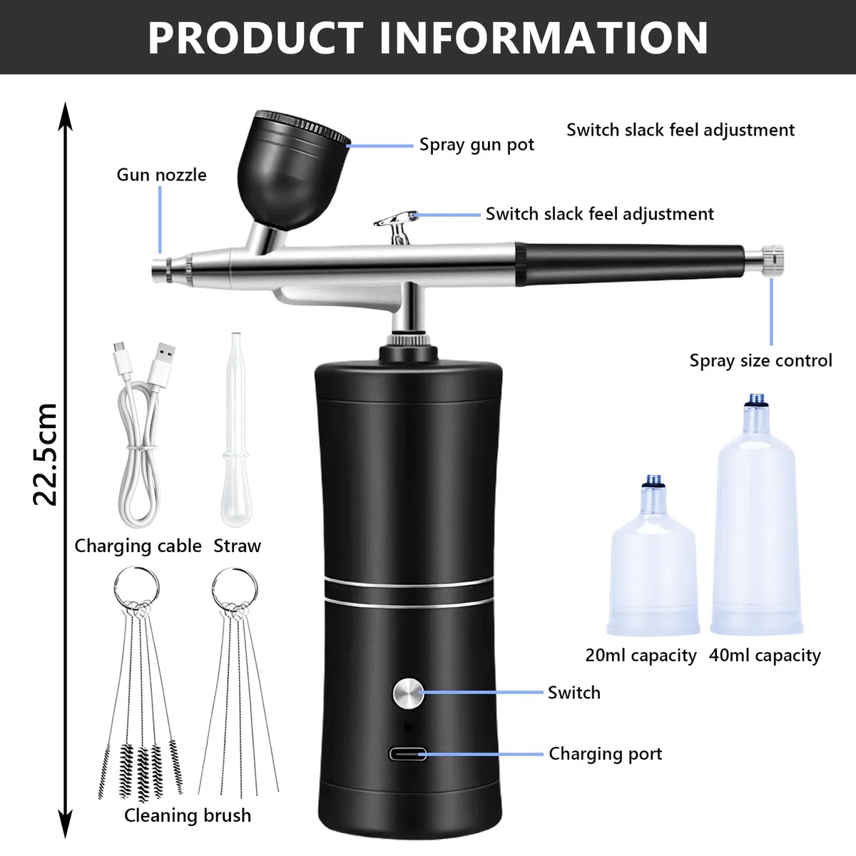 Airbrush Set Mit Kompressor,Wiederaufladbare Airbrush,Tragbare Air Brush Kompressor-Set,Wireless Airbrush Set For Makeup,Kuchendekoration,Nail Art,Tattoo-Modellierung,Wiederaufladbar