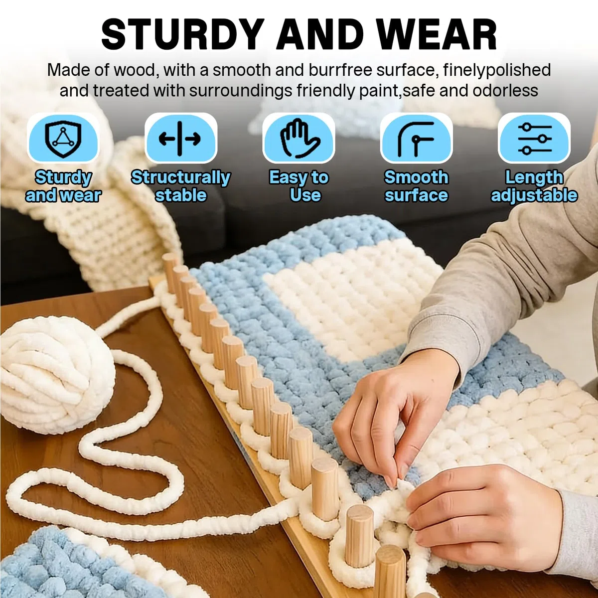 4 Stück Decken-Strickrahmen für Chunky Wolle, 47" Webstühle Für Grobe Decken, Grobe Strickdecke, Rahmenbrett Zum Stricken Von Handdecken, DIY-Webstuhlrahmen, Häkelrahmen für Deckens (120CM)