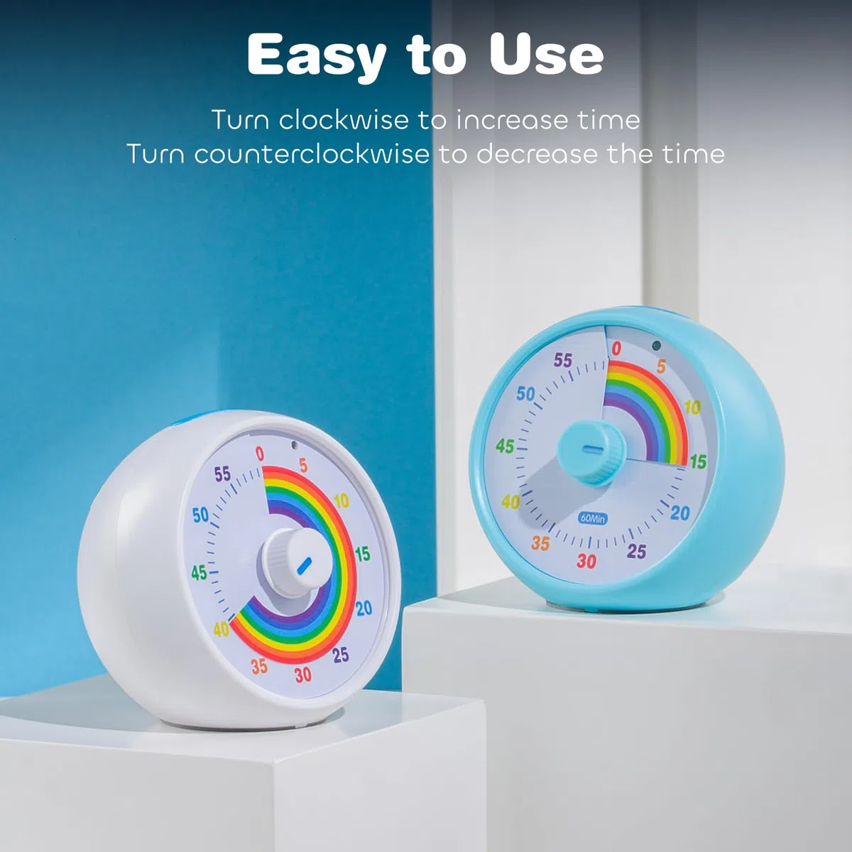Visueller Timer für Kinder, 60-Minuten Countdown für Klassenzimmer Büro Küche, Schreibtisch Kinder Zeitmana gement Tools mit leisem Betrieb, Pomodoro Timer Regenbogenmuster (Blau)