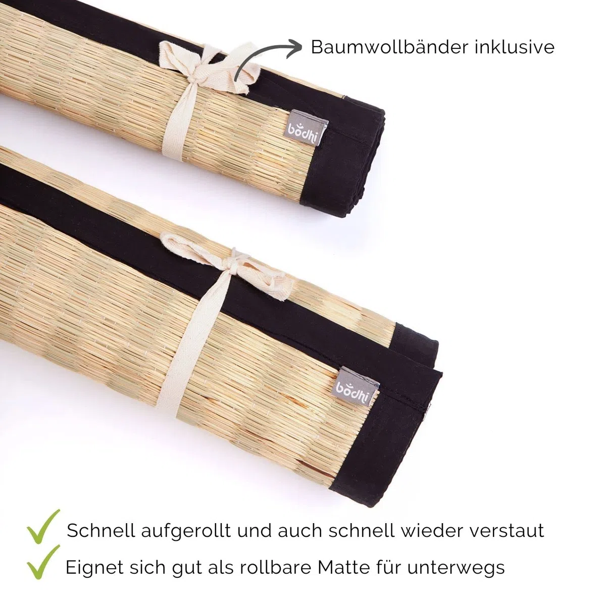 Bodhi Tatami Rollmatte | Japan-Stil | Nachhaltige Goza Matte aus haltbarem Igusa-Gras | Mit Baumwollkante umsäumt | Sitz & Liegeunterlage | Ideal als Futon, Shiatsu & Zabuton Unterlage | 80 x 80 cm