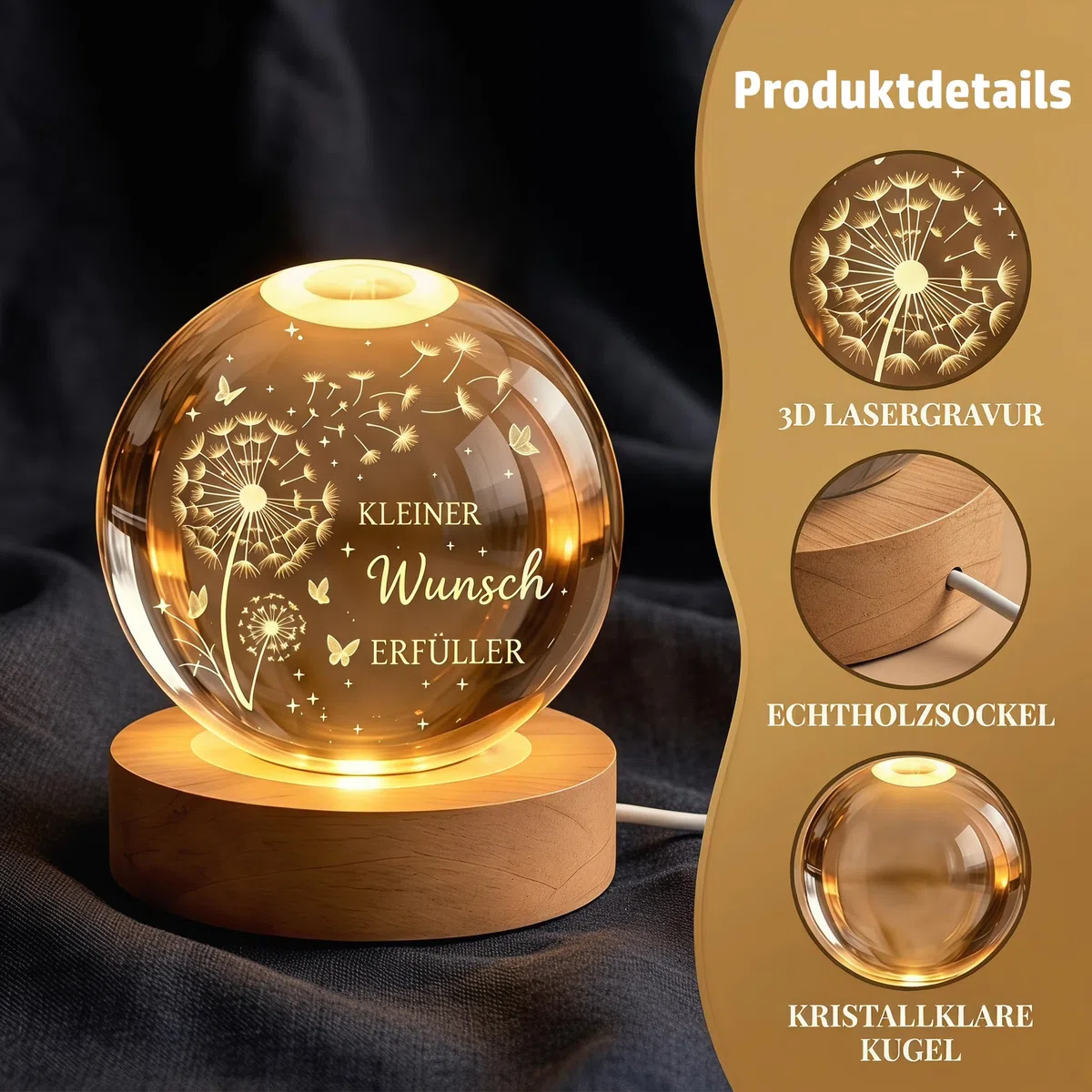 Charfia Wunscherfüller, 80mm LED Glaskugel Deko Lampe Geburtstag Geburtstagsgeschenk Geschenke für Frauen Frau Männer, Kristallkugel Geschenk Geburtstag Frauen Geschenk für Freundin Deko Wohnzimmer