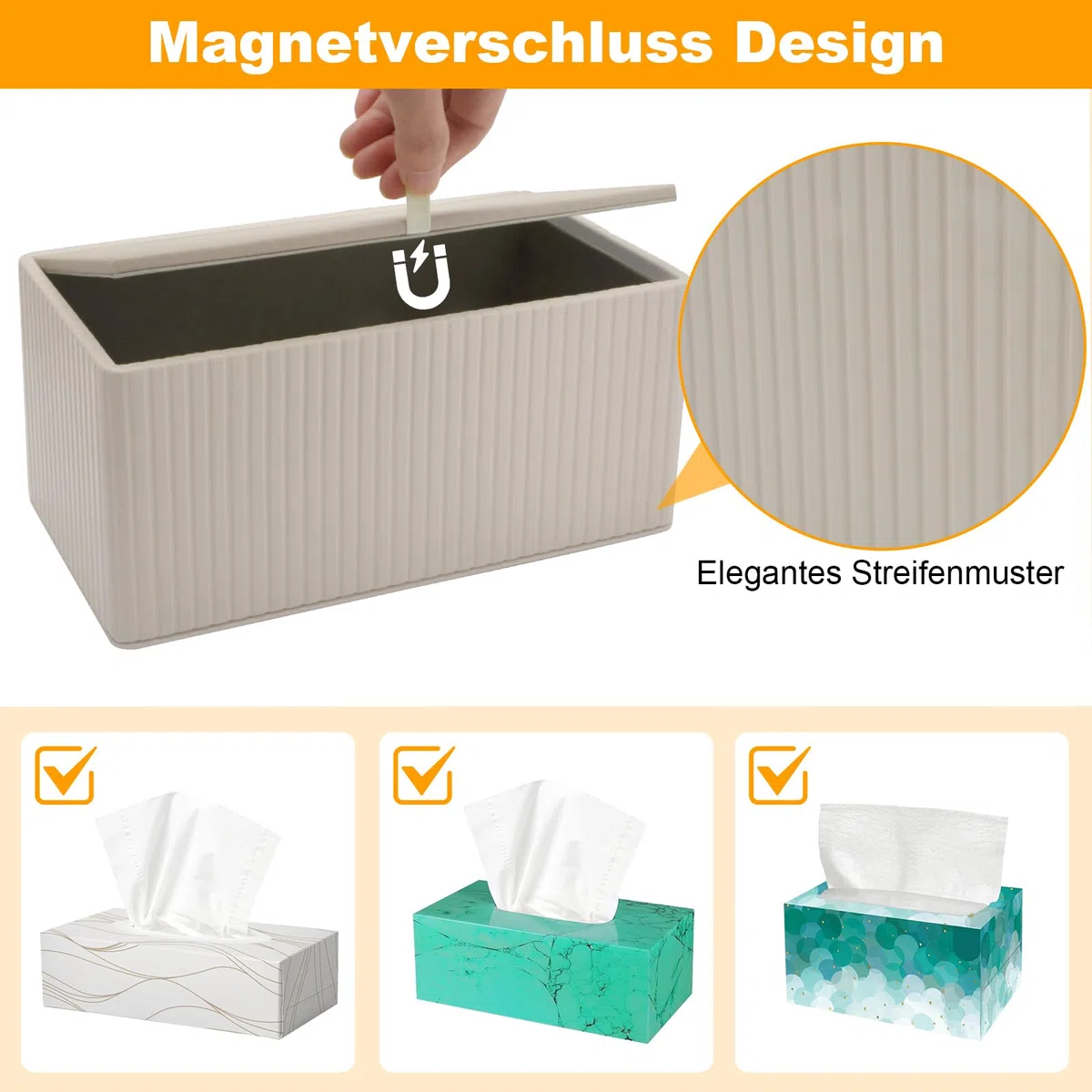 Kosmetiktücherbox Taschentuchbox aus PU Leder: Modern Taschentuchspender für Hausfrau Büroangestellter-Rechteckige Tissue Box mit Magnetabdeckung für Wohnzimmer Büro-Geschenke für Geburtstag(Milchtee)