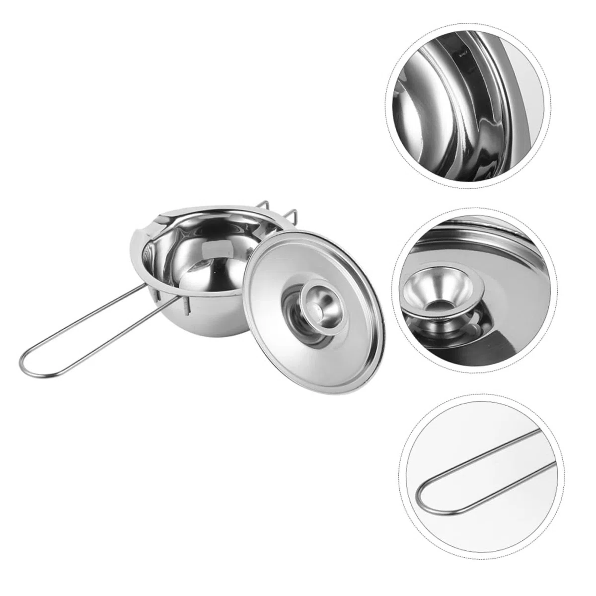 Mikinona Schmelzschüssel mit Deckel und Langem Griff in Silber aus Edelstahl zum Schokolade Schmelzen und Butter Erwärmen für Küche und Zuhause