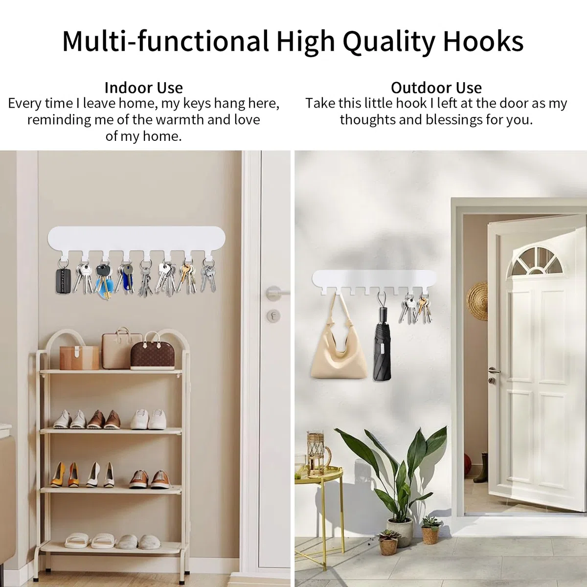 2 Stück Schlüsselbrett Ohne Bohren mit 8 Haken, Schlüsselleiste Selbstklebend Weiß, Schlüsselhalter Wand, Key Holder Wall für Flure, Eingangstüren, Garagen, Badezimmer, Küchen
