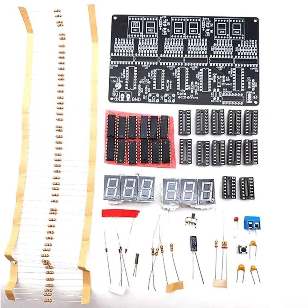 Digitale Uhren, Module, 6 Bits, digitale LED-Elektronikuhr-Kits, PCB-Lötübung, Lernbrett, DC 5–5,5 V Netzteil (Teile + Gehäuse)