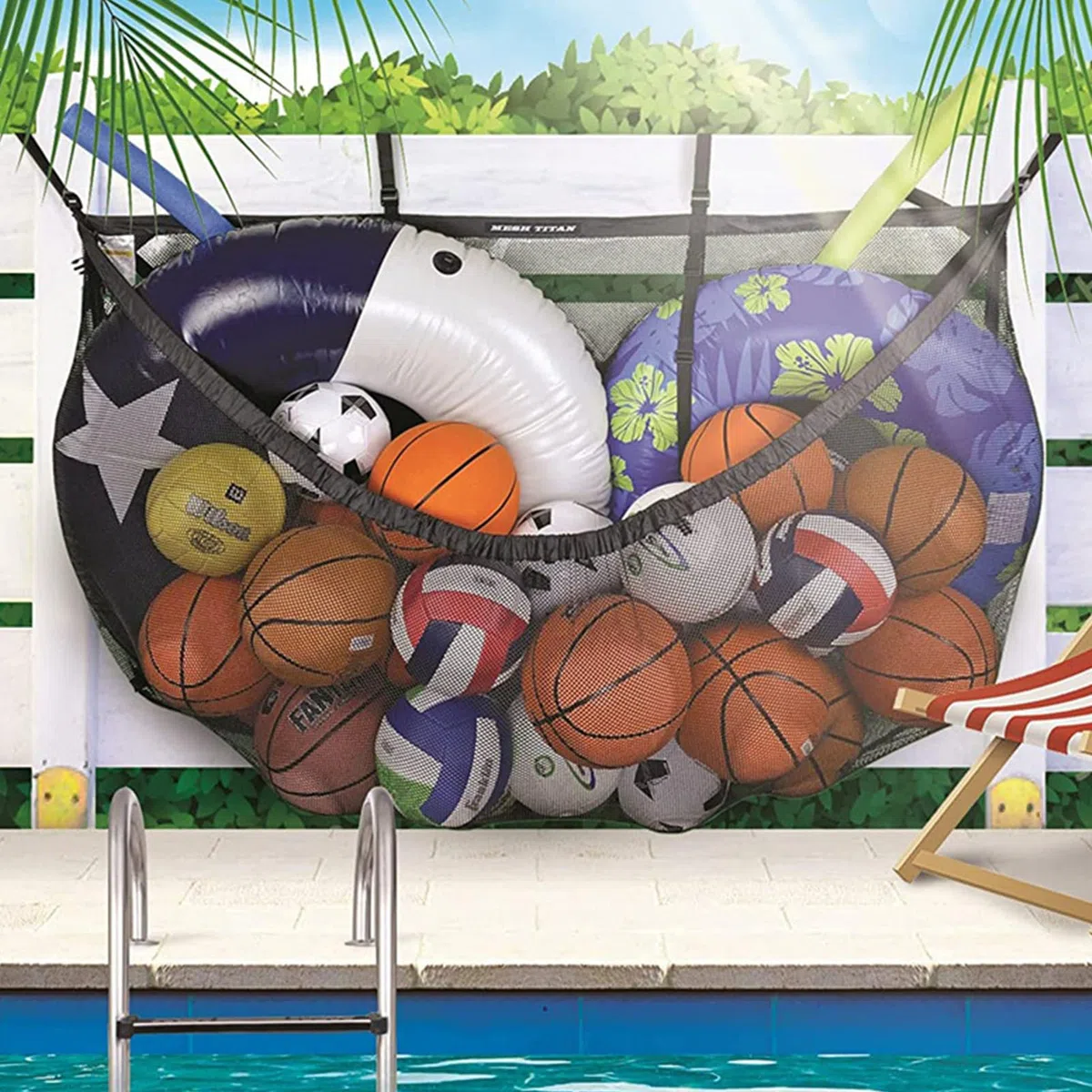 Faltbares Pool Aufbewahrungsnetz Groß, Polyester Hängenetz Tasche, Pool Organizer für Poolspielzeug, aufblasbare Gegenstände, Schwimmutensilien & Schwimmzubehör