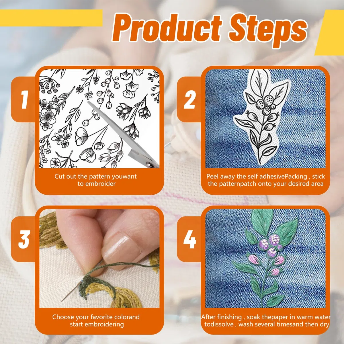 100 Stück Stickvorlagen, Stickvorlagen Wasserlöslich Sticken Vorlagen Stickvlies Wasserlöslich Vorlagen Stabilisatoren zum Handnähen, Sticken für DIY Projekte, Kleidung & Taschen Personalisieren (04)