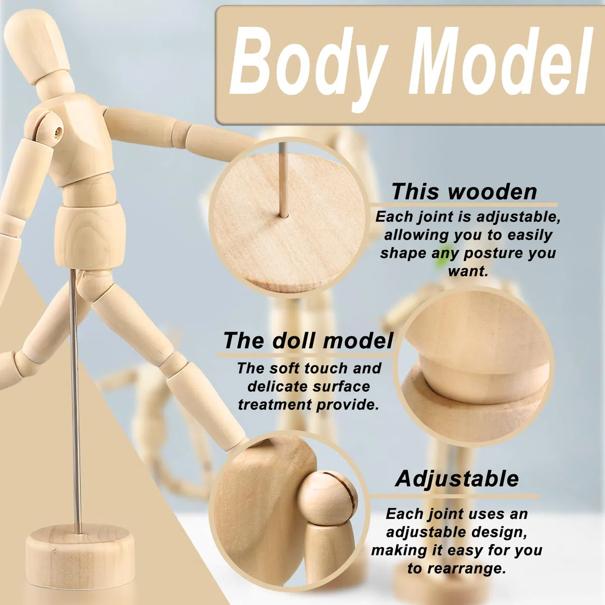 Sporgo 2 Stück Gliederpuppe Mannequin: 20cm Hoch Mannequin Flexibler Holzfiguren, Zeichenpuppe Verstellbare Gliederpuppen, für Gemälde, Skizzieren, Fotografie Requisiten, Basteln, Dekorationen