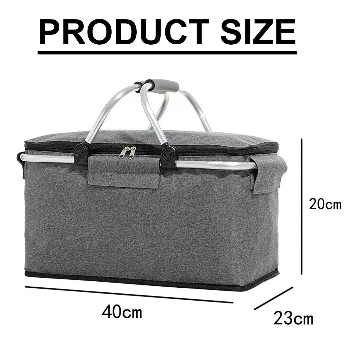 Einkaufskorb Faltbar, Einkaufskorb mit Kühlfunktion, Thermo als Picknickkorb, Tragekorb, für Picknick, Reisen, Einkaufen,18L(Grau)