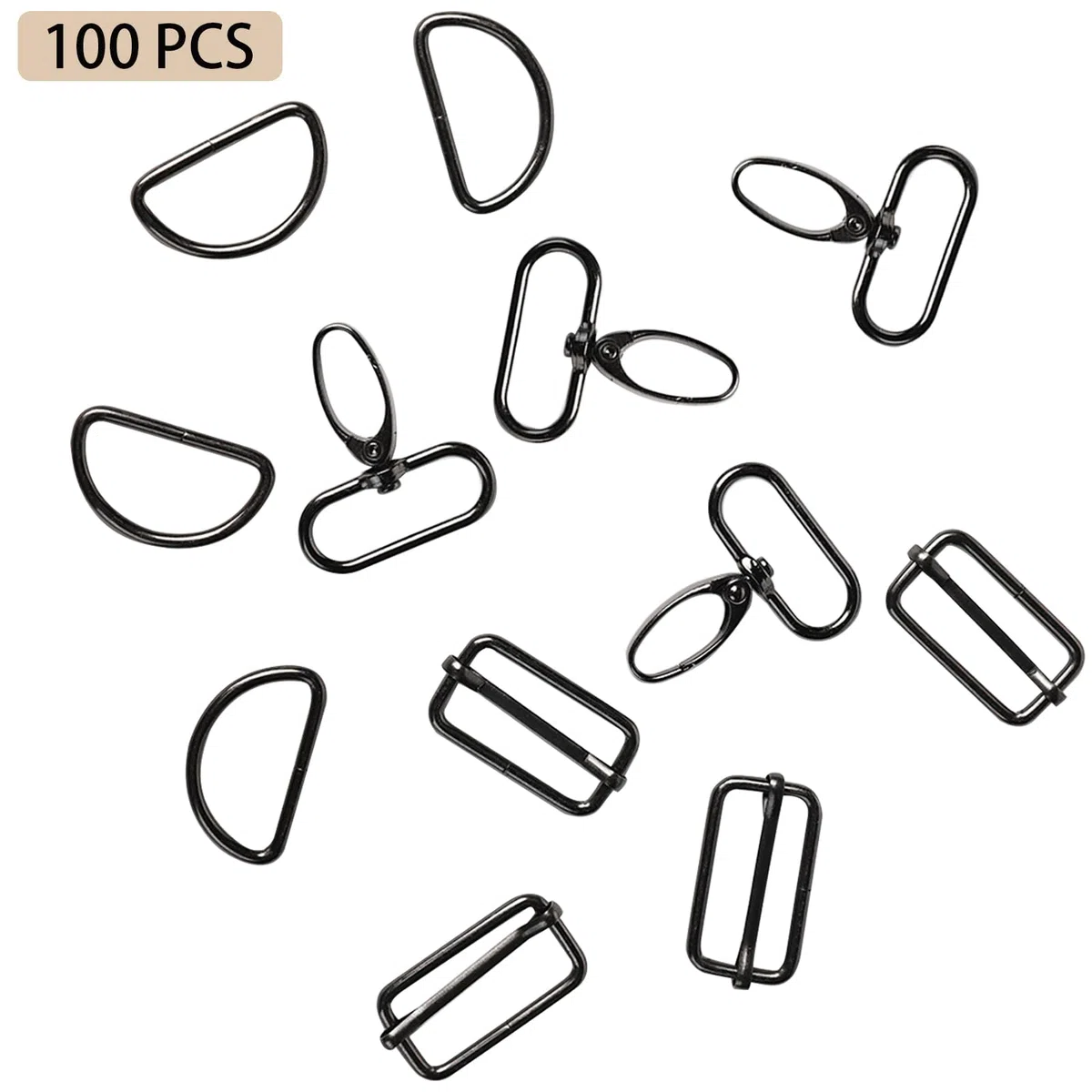 100 Stück Karabinerhaken mit Drehgelenk Kits,Taschenzubehör Zum Nähen,Enthält 20 Stück Karabiner Schlüsselanhänger,40 Stück D Ring,40 Stück Triglide Schiebeschnalle
