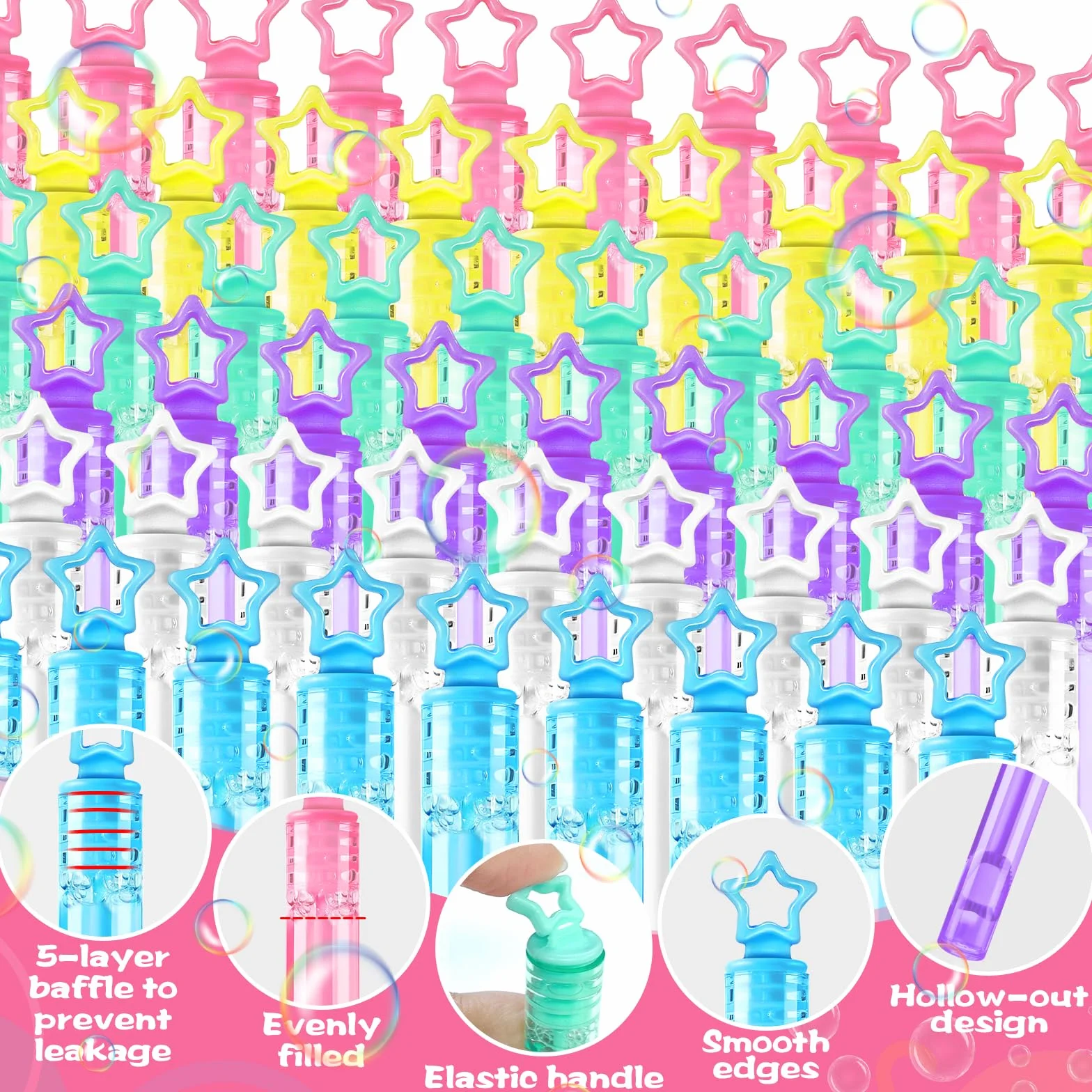 60 Stück Mini Seifenblasen Set, Seifenblasen Klein, Mit Sterngriff, Mini Blasenstäbe, für Kinder, Sommer Spielzeug, Geburtstagsfeier, Hochzeit