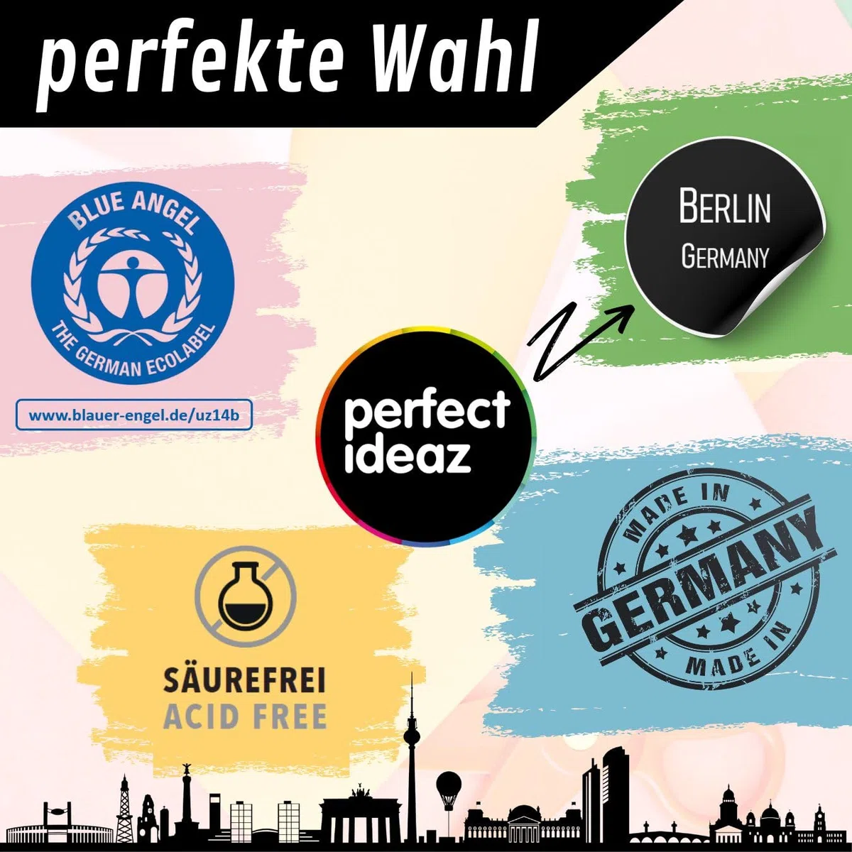 perfect ideaz - 39 Blatt Tonkarton DIN-A3, 13 Farben, 180 g/m², made in Germany, Blauer Engel zertifiziert (13 Farben)