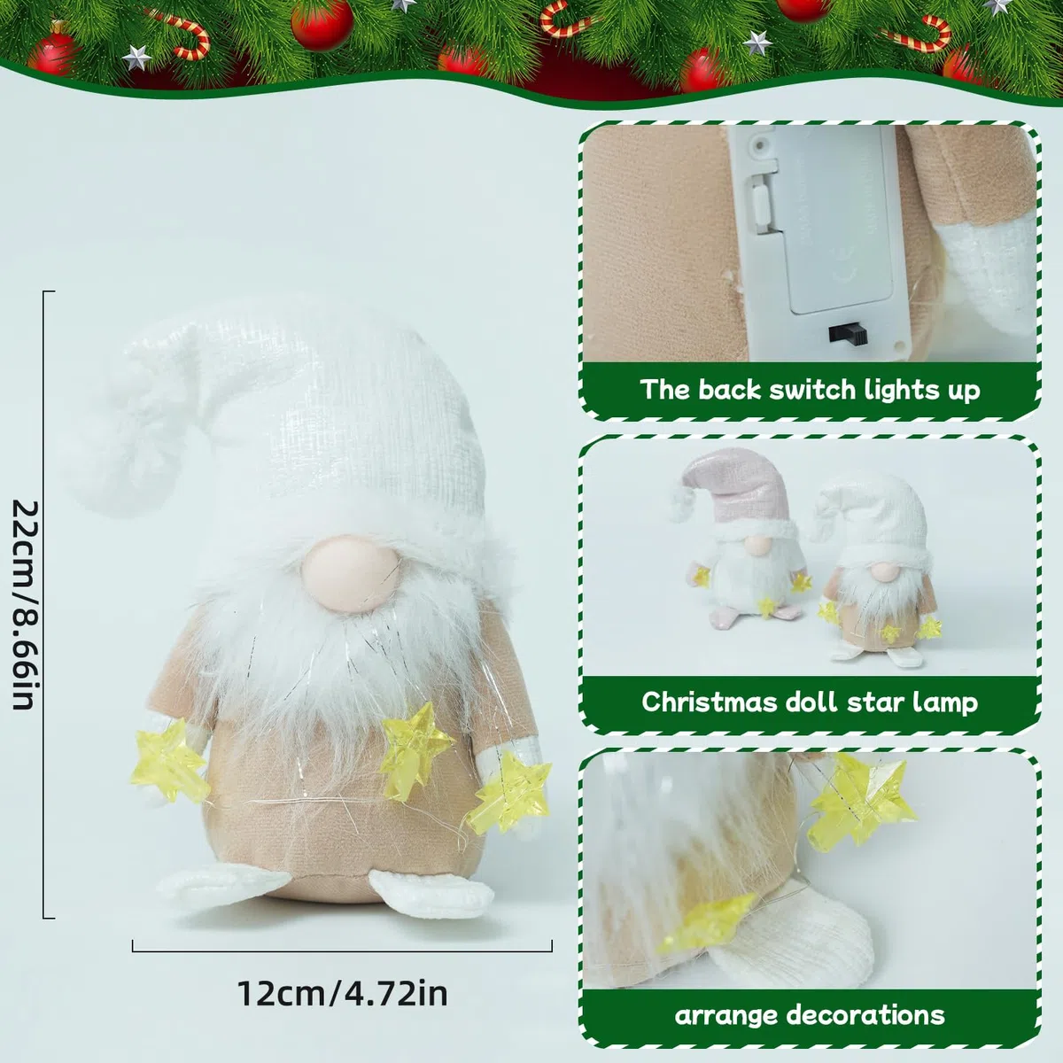 Wichtel Leuchtend 2er Set, LED Deko Figur 22cm, Tomte Batterie | Skandinavische Ambiente-Beleuchtung für Garten, Balkon & Innen. Kabellos & ganzjährig. Hinweis: Batterien nicht enthalten.