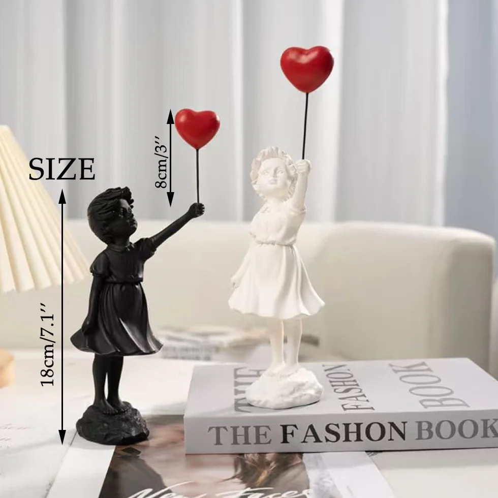 Banksy Figur Skulptur,Ballonmädchen-Statue,Deko Wohnzimmer,Home Store Dekoration, Modern Abstract Kunst Skulpturen Deko, Bürodekorationen,Polyresin, Geschenk(Schwarz)