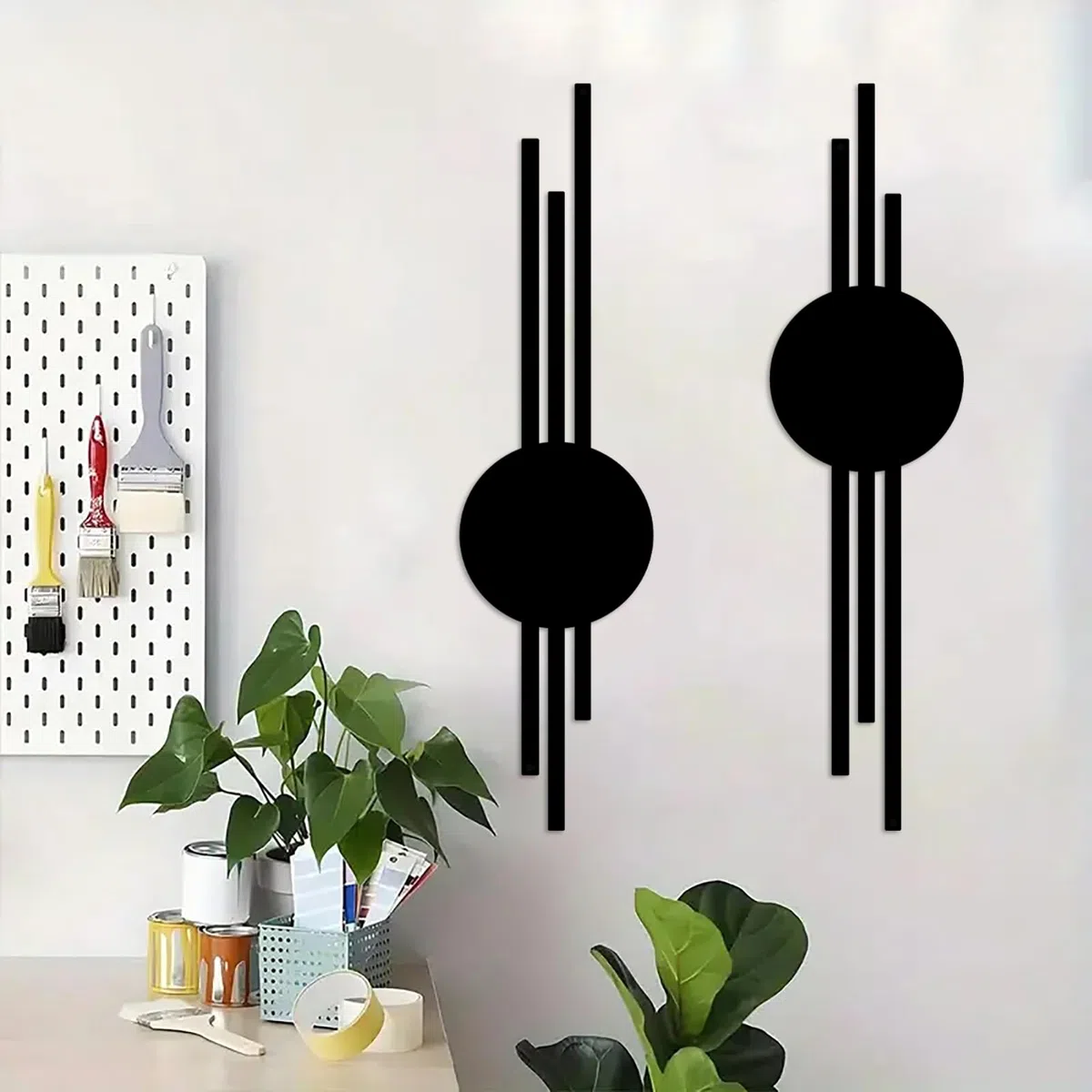 DUOOLN Abstrakte Metall-Wanddekoration, schwarz, modern, geometrisch, hängende Gemälde, minimalistische Linienkunst-Skulptur, Wohnzimmer, Schlafzimmer, Badezimmer, Büro, Bauernhaus-Dekoration