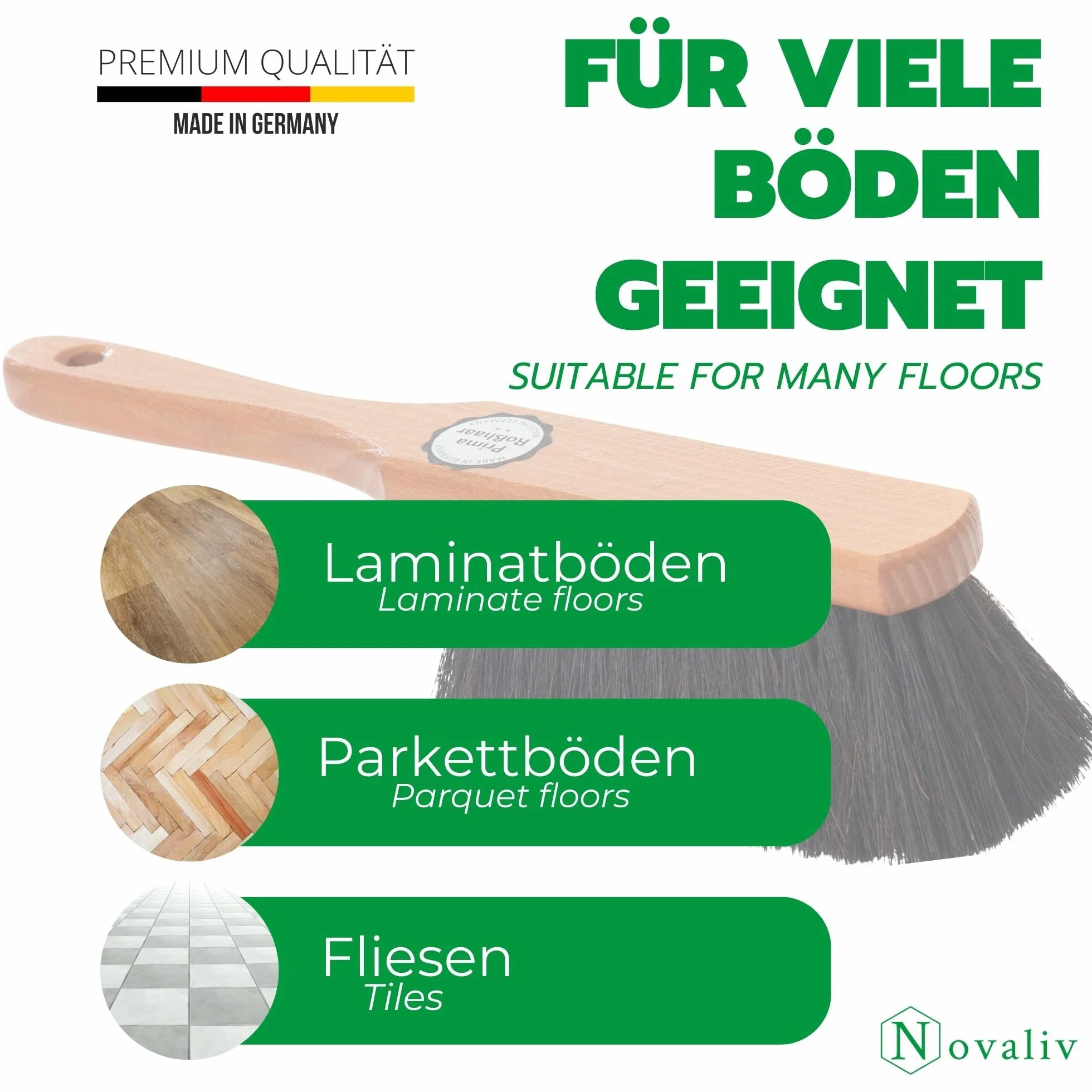 Novaliv Kehrblech Set ROSSHAAR Handfeger Kehrblechgarnitur SCHWARZ Kehrblechbesen - weiche Borsten Handbesen Rosshaar Handfeger Klein -Handkehrset Kehrblechset Kehrschaufel - Feger und Kehrblech