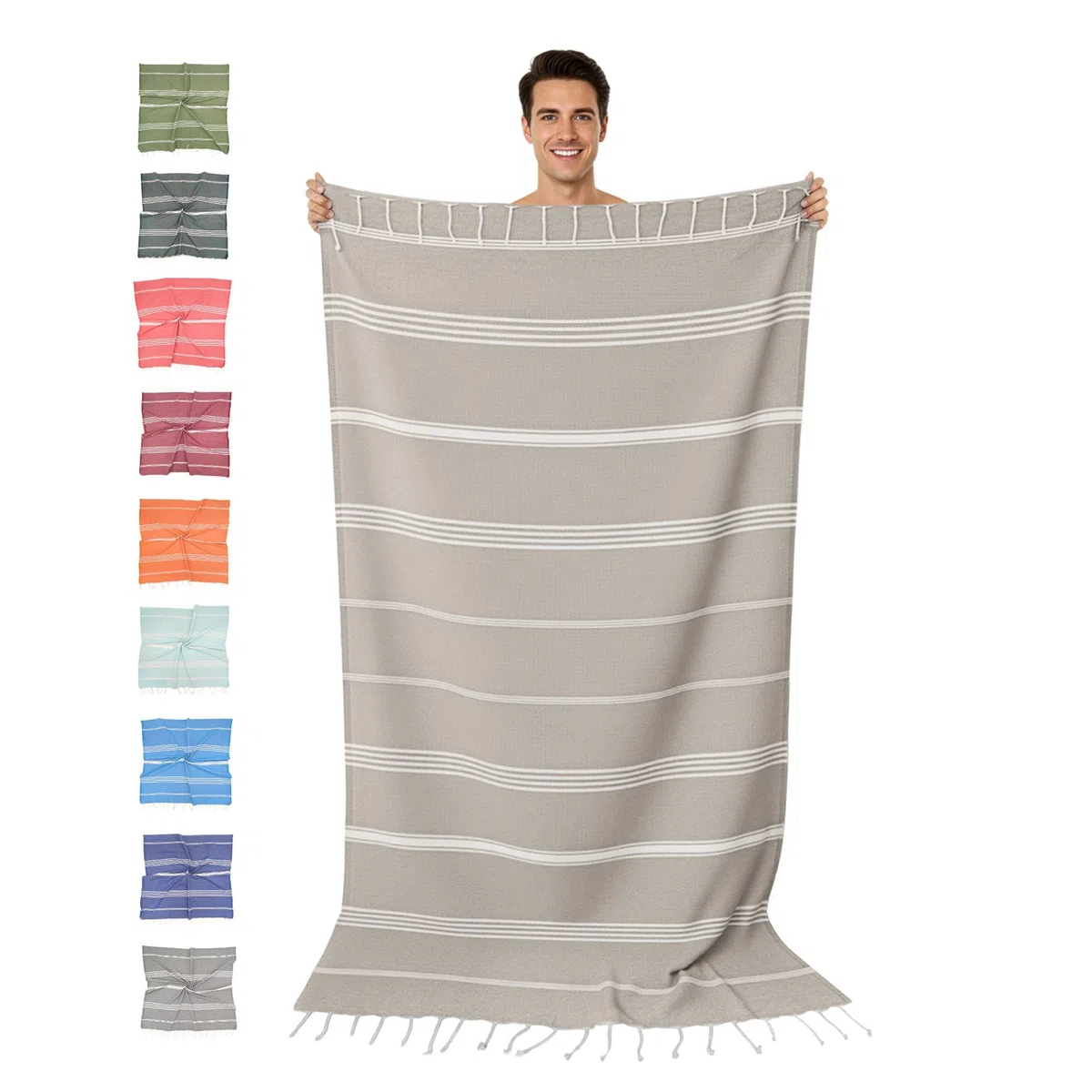 Hamamtuch groß 100x200 cm (Baumwolle), Strand-Saunatuch Damen Herren Saunahandtuch: dünn, kompakt, lang - Strandtuch Hammam Sauna Tuch XXL, Handtuch: Strandhandtuch Urlaub Must Haves